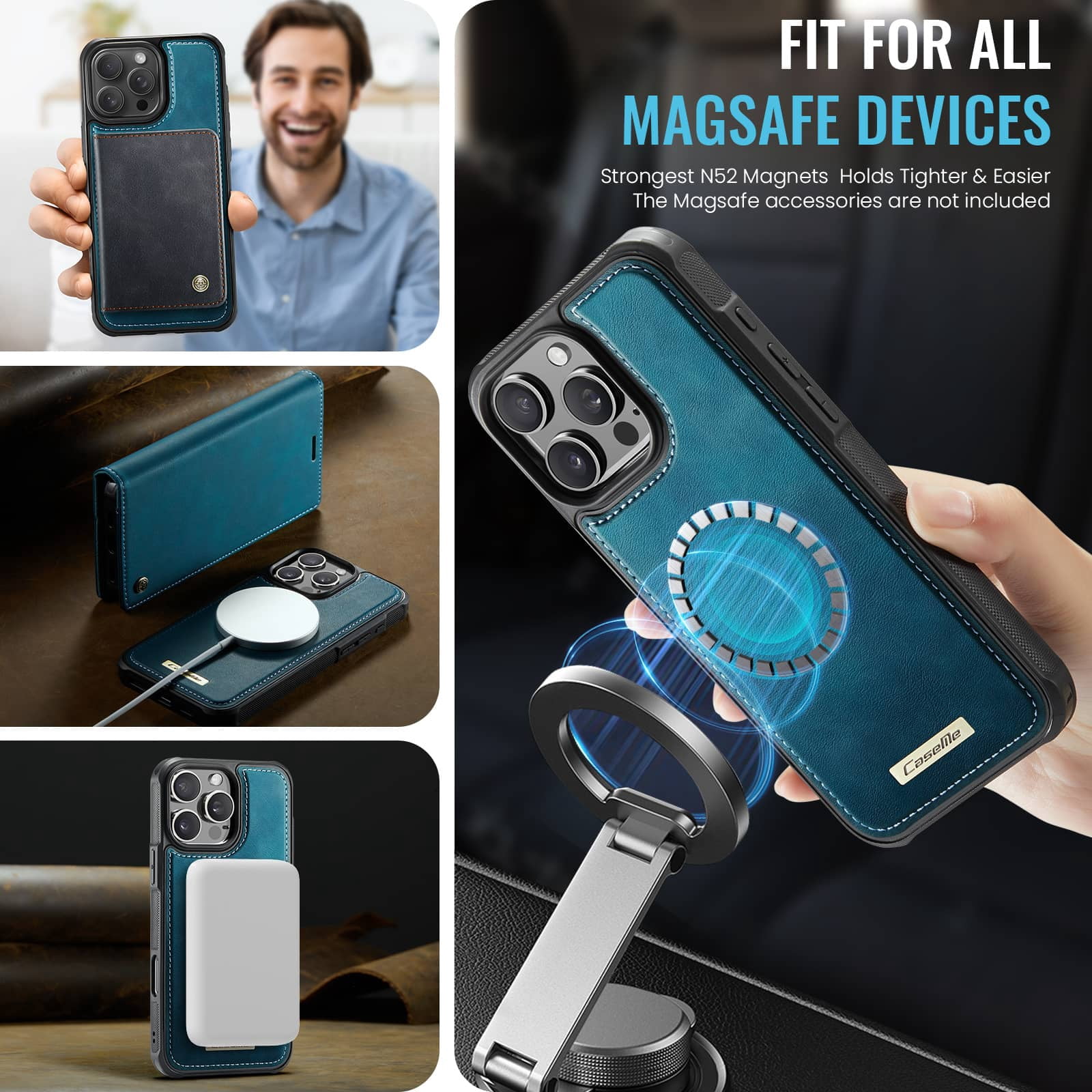 Magnetic 2 in 1 Magsafe Detachable Wallet Case for iPhone 16 Pro Max with Card Holder Women Men, Retro PU Leather【RFID Blocking】Kickstand Shockproof Cover