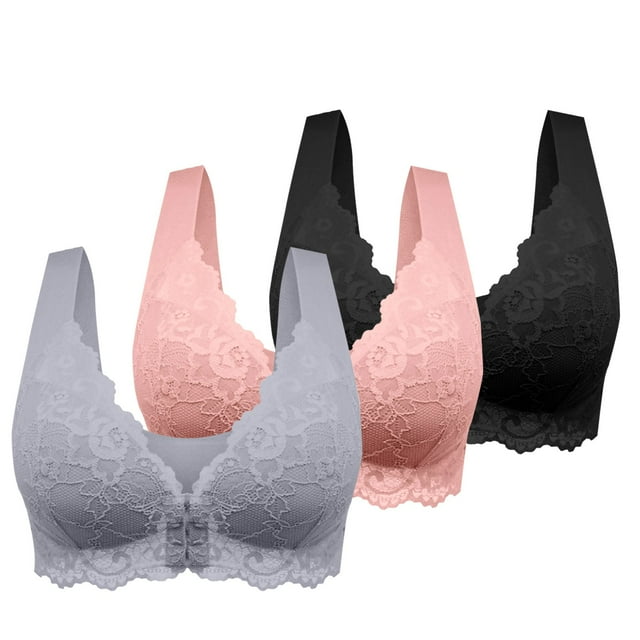 WZXFASHION Womens No Ring French Womens Front Close Bra T Back Plus Size Unlined Bra For Large Bust Bra L XXL