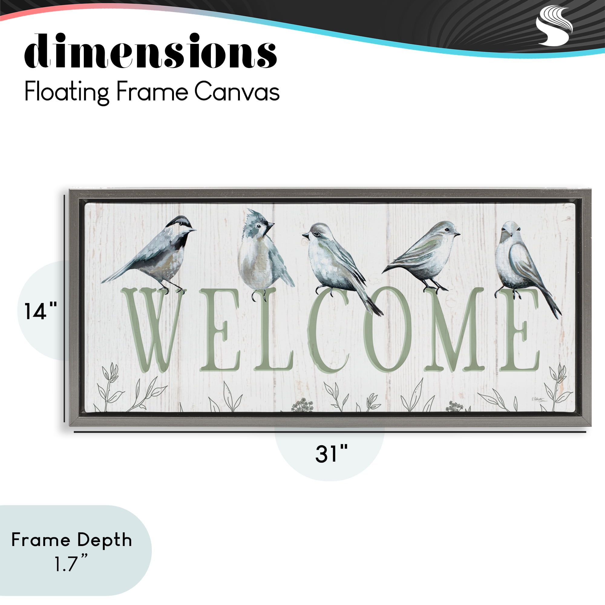 Stupell Industries Delicate Welcome Birds Gray Framed Floater Canvas Wall Art, design by Elizabeth Tyndall