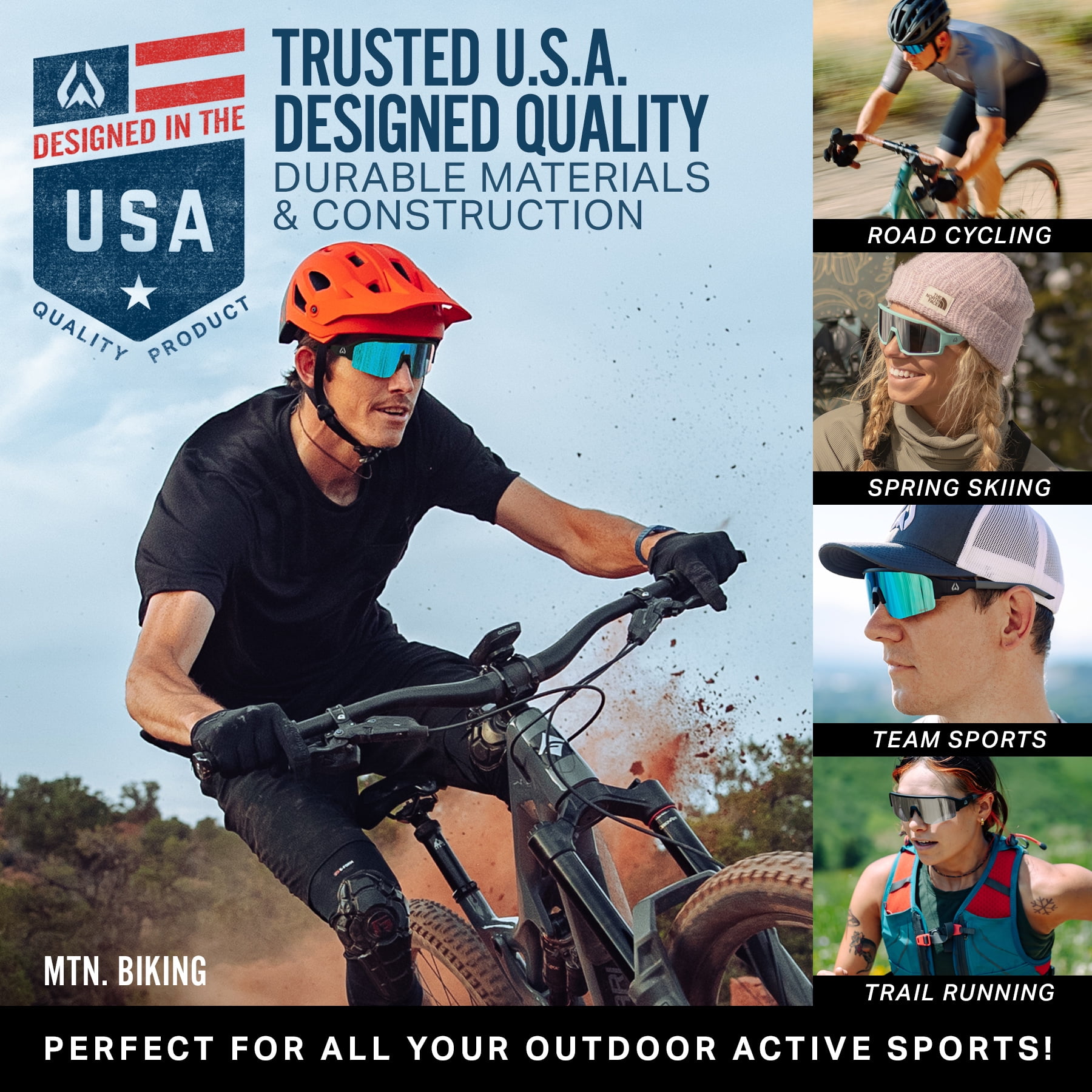 Wildhorn Radke MTB Cycling Glasses, UV400 Sports Ski Running Sunglasses for Women & Men, Baseball Glasses w/3 Swap Lenses