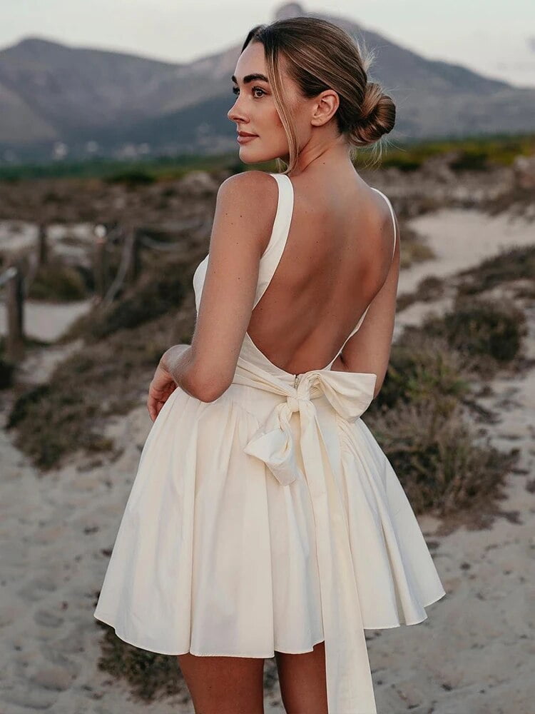 HLSOHJP White Backless Bow Sexy Dress Women Ruffle Pleated Elegant Club  Night Party Dresses Summer Bodycon Mini Dress Vestidos - Walmart.com