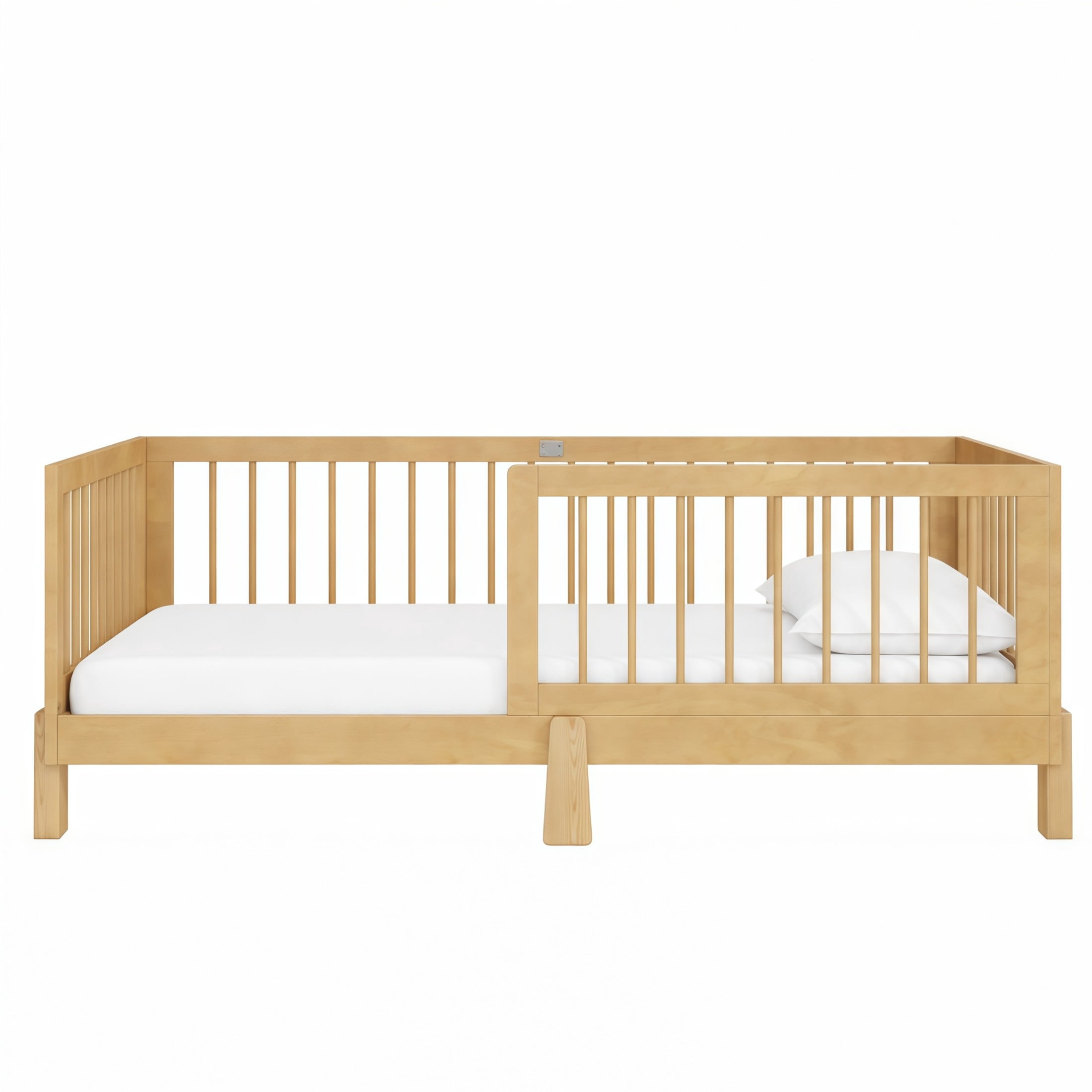 GDF Studio Rolley Twin-Size 3-in-1 Convertible Montessori Floor Bed with Guardrails, Pine Wood Kids Bed Frame, Natural