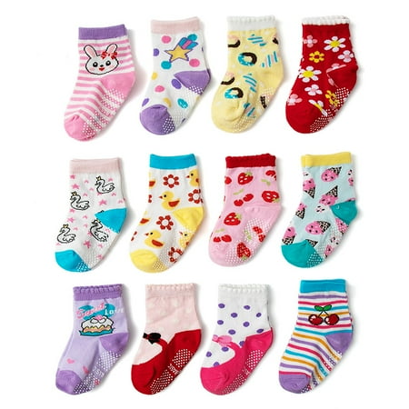 

LEZMORE Non Slip Toddler Socks for Kids With Grips 12 Pairs Sticky Anti Skids Boys Girls 0-7 Years