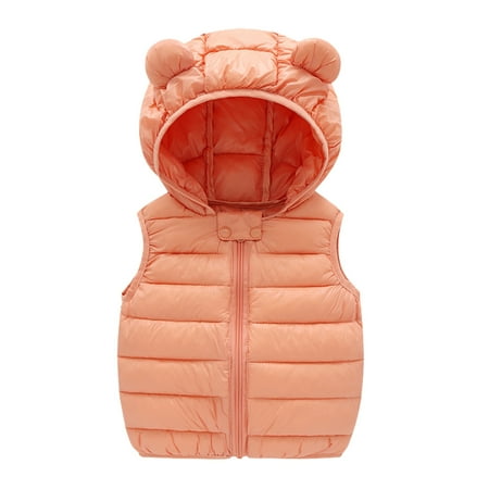 

Dr.Eam Infant Down Hoodie Vests Coats Fleece Toddler Boys Girls Winter Sleeveless Solid Coat Bear Ears Hooded Jacket Thicken Windproof Zipper Warm Outwear Outerwear Tops Boys Girls B 12 M-18 M
