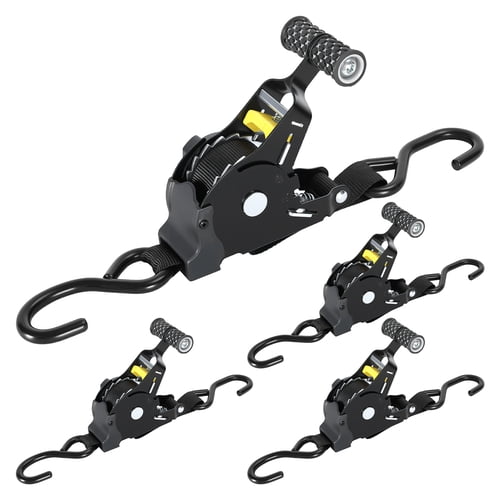 ziertyon Retractable Ratchet Tie Down Straps, 11ft, 1500 lb Safe Work Load, 1,500 lb Break Strength, Standard Duty, 4-Pack