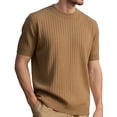 thumbnail image 2 of Mens T-Shirts Summer Plain Casual Crew Neck Short Sleeve Ribbed Knit Basic Tops Office Shirts, 2 of 4