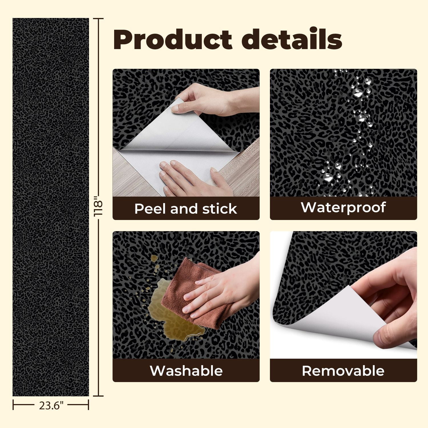 Peel and Stick Wallpaper Abstract Black Leopard Print Subtle Texture 23.6in x 9.8ft Self Waterproof Removable Self Adhesive Wall Paper Funky Contact Paper for Bedroom Bathroom Renter Friendly