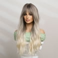 thumbnail image 4 of RightOn Blonde Wig for Women Long Curly Wavy Ombre Blonde Wig with Bangs Gray Blonde Hair Wigs Synthetic Heat Resistant 26 Inches Wig with Wig Cap (Ombre Blonde), 4 of 5