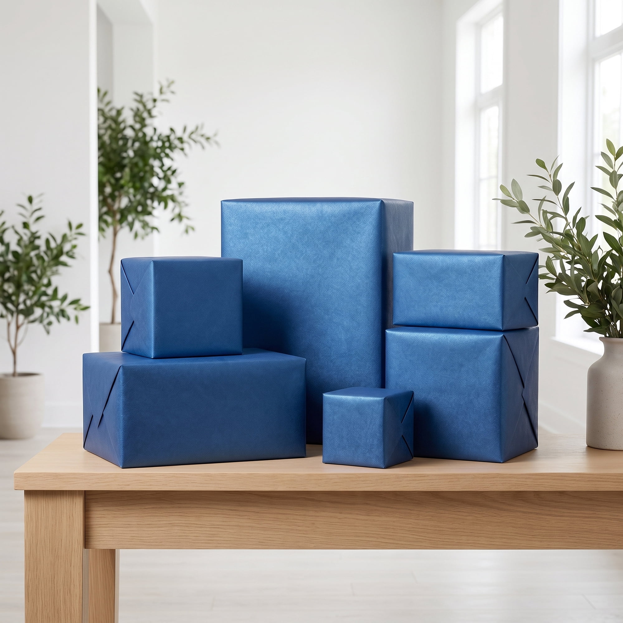 Unique Bargains 3Pcs Heavyweight Matte Gift Wrapping Paper Blue 39.4" x 27.6"