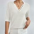 thumbnail image 2 of HAPIMO Women's Trendy Loose Tops Eyelet Dressy Tunic Clearance Elegant Casual Relaxed Blouses Solid Color Hollow V Neck Button Pullover for Teen Girls Summer Half Sleeve White S, 2 of 3