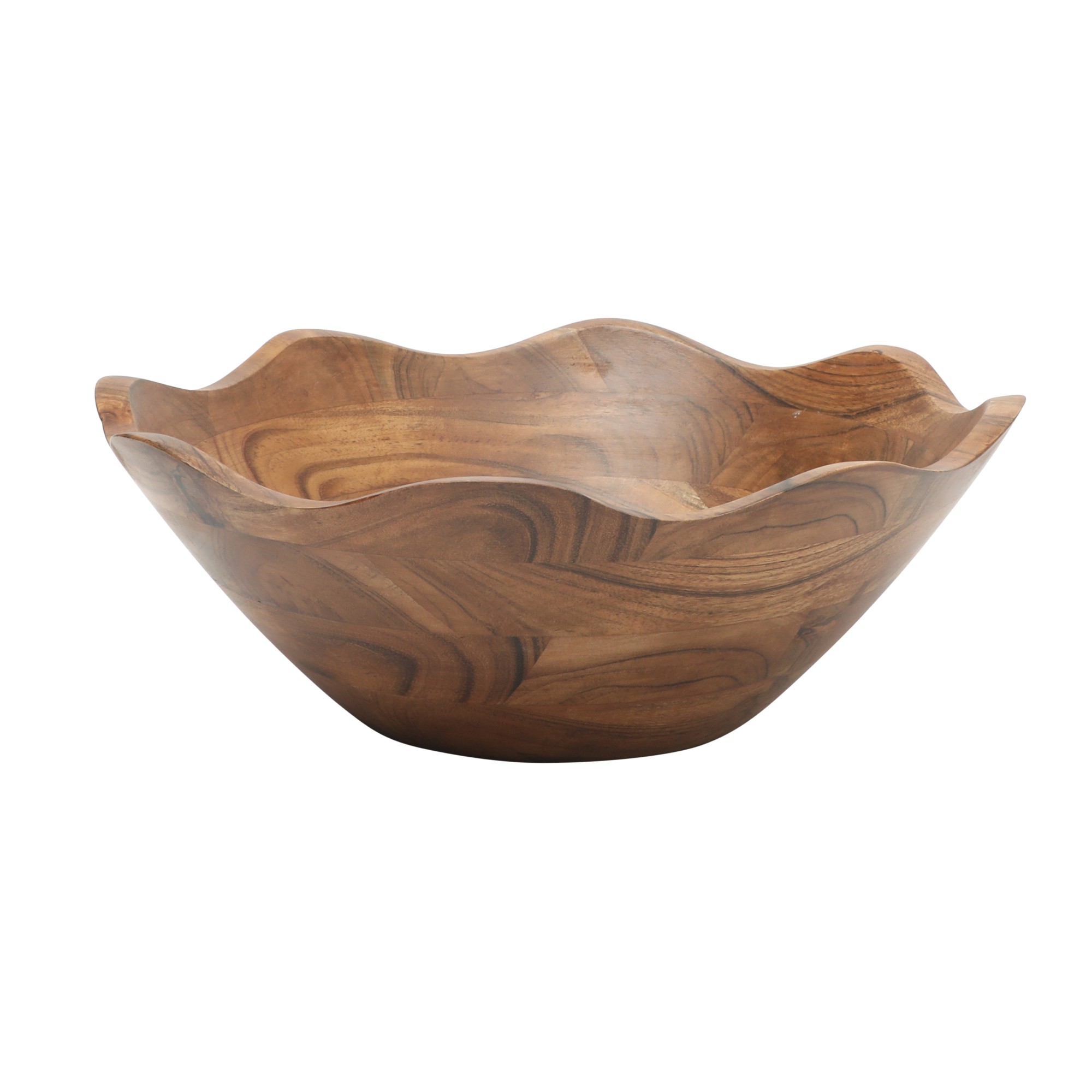 Gibson Home Sandhurst 3-Piece Acacia Wood Salad Bowl Set – 12-Inch Scalloped Serving Bowl with Wooden Salad Servers