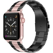 Wearlizer Compatible with Apple Watch Band 38mm 40mm 41mm Women Men,Ultra-Thin Lightweight Replacement Band Stainless Steel Strap Compatible for iWatch Series 7 6 5 4 3 2 1 SE (Black Rose Gold)