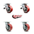 thumbnail image 2 of 5 Inch Red Poly on Cast Iron Caster Set with Ball Bearing 2 Total Lock Brake SCC, 2 of 2