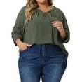 thumbnail image 1 of Blusas de mujer de tallas grandes Agnes Orinda con flecos, mangas de murciélago, cuello en V y 3/4, 4X color verde ejército, 1 of 6