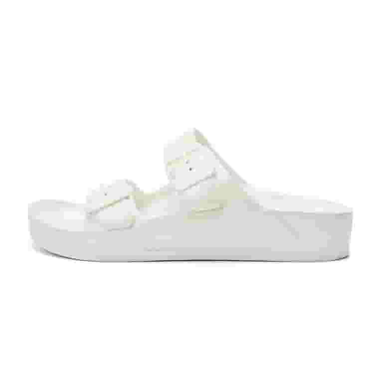SCHOLL ● EVA Two Strap Sandals - White Women's Comfort Slides Double Buckle Adjustable EVA Flat