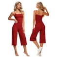 thumbnail image 2 of Women's Soft 2 Piece Athletic Outfits Solid Color Crop Cami Tops and Stretch Capri Wide Leg Pants Daily Workout Yoga Matching Sets Red, 2 of 9