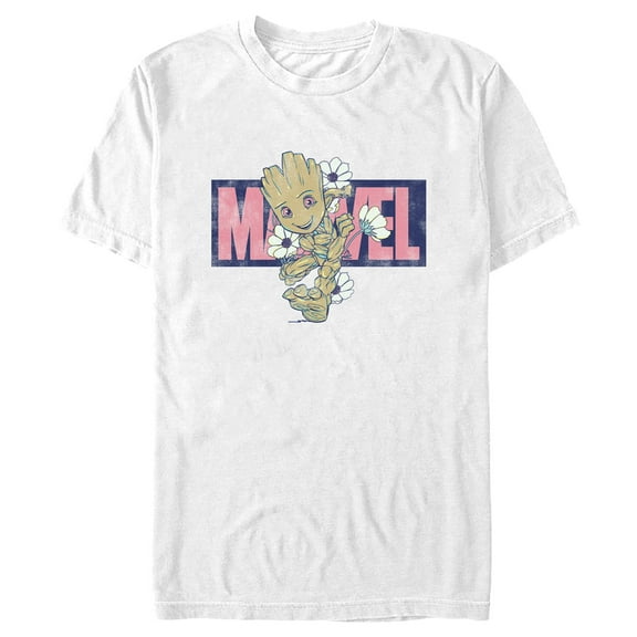 Men's Guardians of the Galaxy Distressed Floral Baby Groot  Graphic Tee White Medium