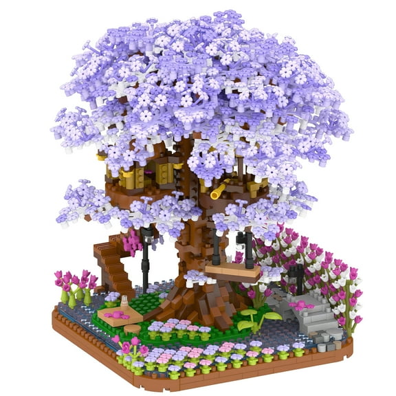 HI-Reeke Tree House Micro Mini Building Block Set Cherry Blossom Bonsai Plastic Kit Toy Gift Purple