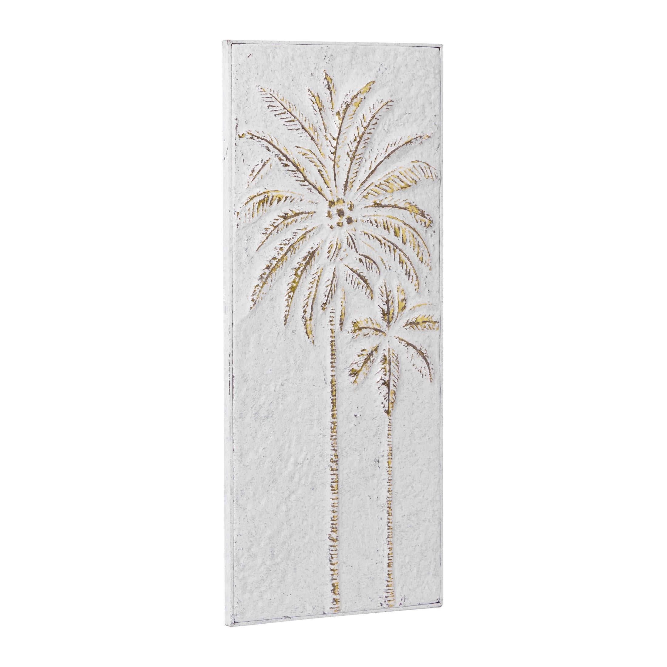 DecMode Gold Metal Relief Panel Palm Tree Wall Decor with Cream Textured Backing