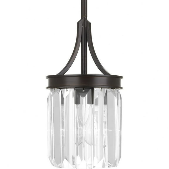 Progress Lighting Glimmer 1-Light Mini-Pendant, Antique Bronze, Prismatic Glass Shade