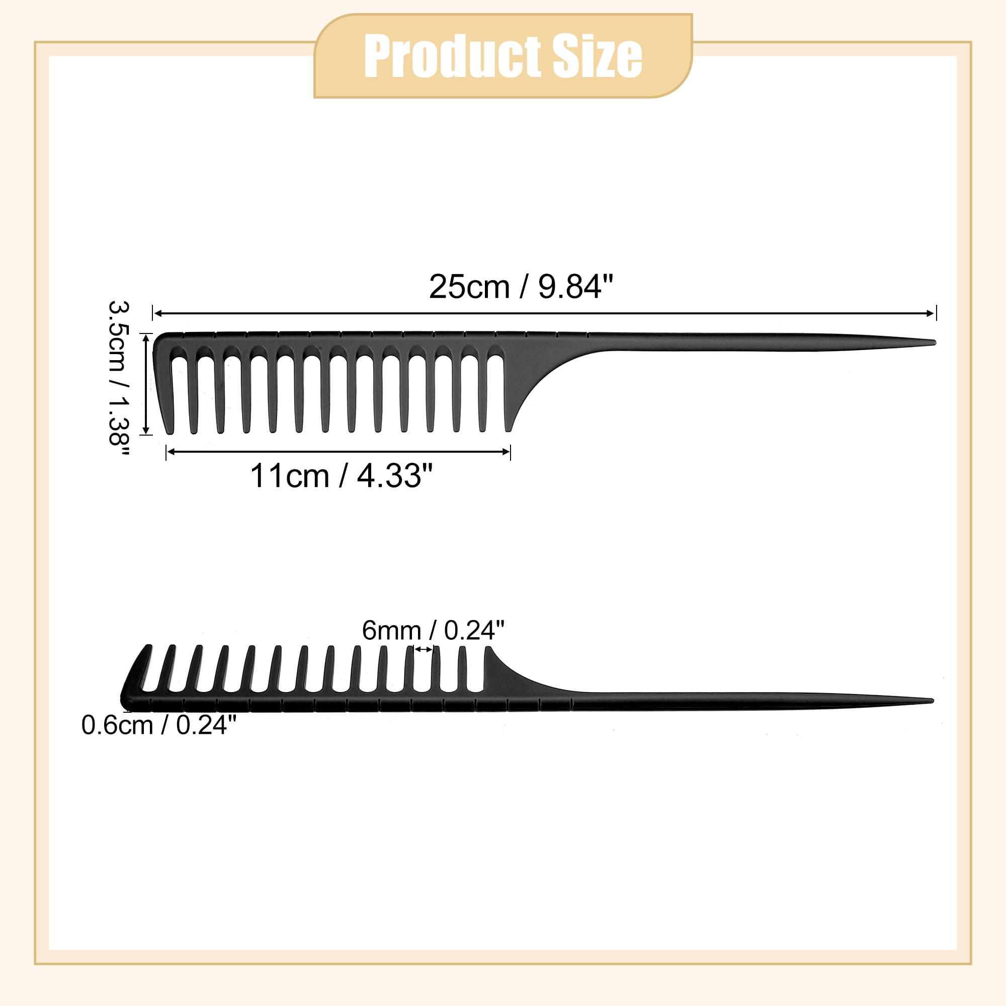 Unique Bargains Wide Tooth Rat Tail Comb Plastic for Wet Curly Hair for Women Men Black