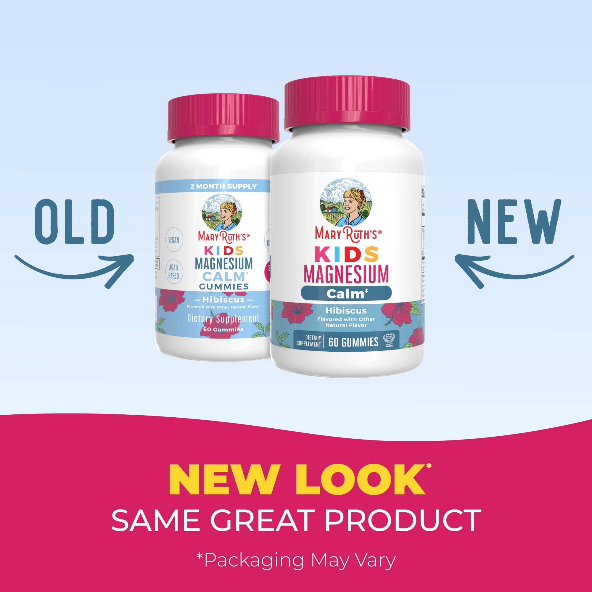 MaryRuth's Magnesium Calm Gummies for Kids Ages 4+, Muscle Support, Bone Health, Vegan, Gluten-Free, Hibiscus Flavor, 60 Count