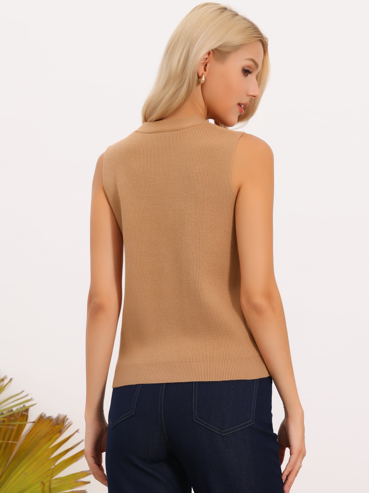DARING DIVA Women's Sleeveless V Neck Knit Button Down Sweater Vest M Light Brown
