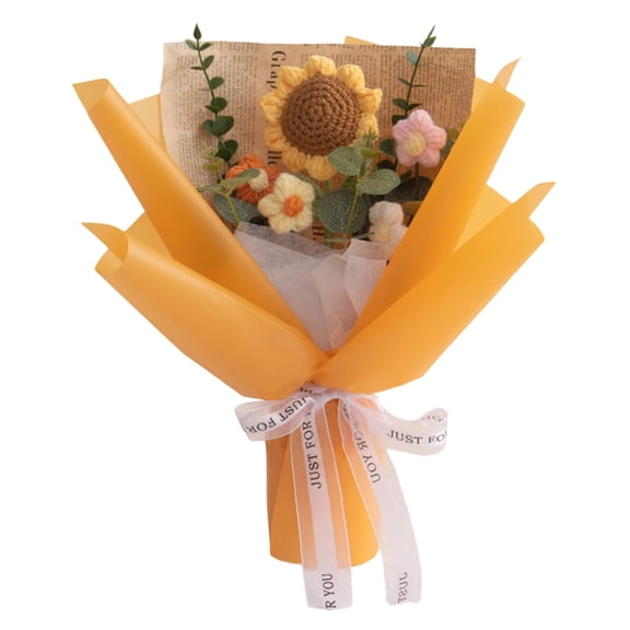 Crochet Flowers Bouquet, Handmade Knitted Bouquet, Crochet Flower Kit Knitted Fake Sunflower Daisy, Gift for Mother Wife on Birthday Anniversary, Home Decor