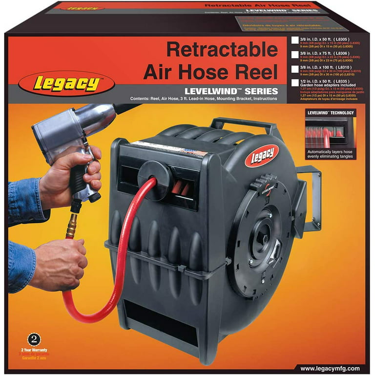 Legacy Retractable Air Hose Reel, 3/8 In. X 100 Ft, PVC - L8310
