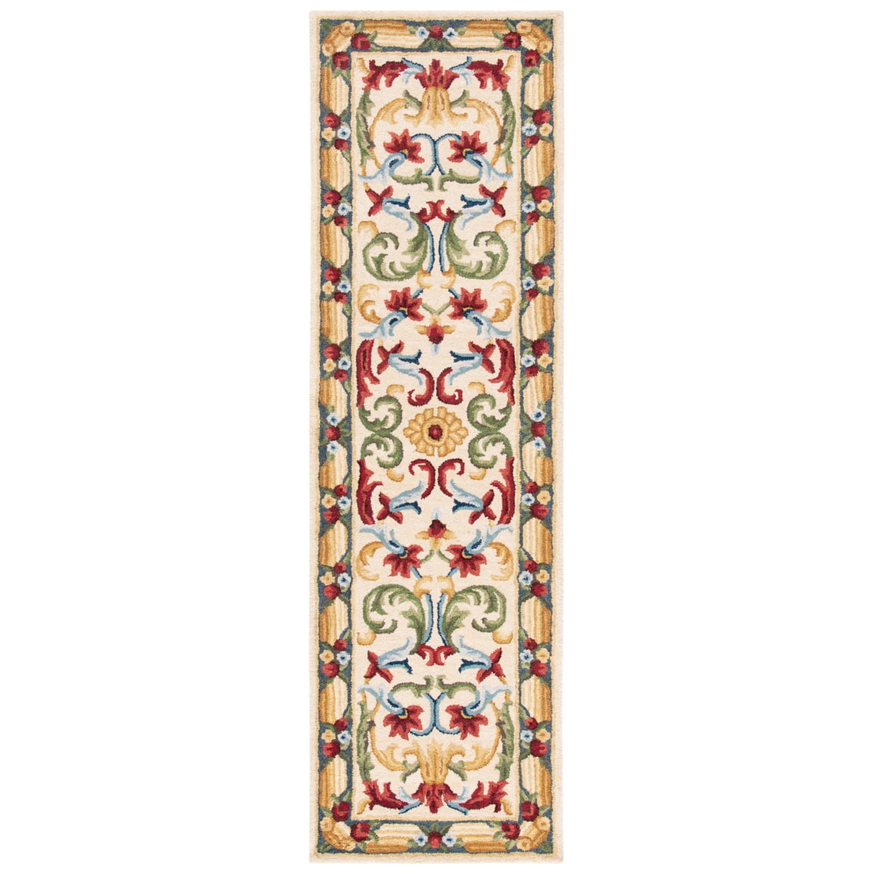 SAFAVIEH Blossom Lakisha Floral Bordered Wool Area Rug, Ivory/Green, 6' x 6' Round