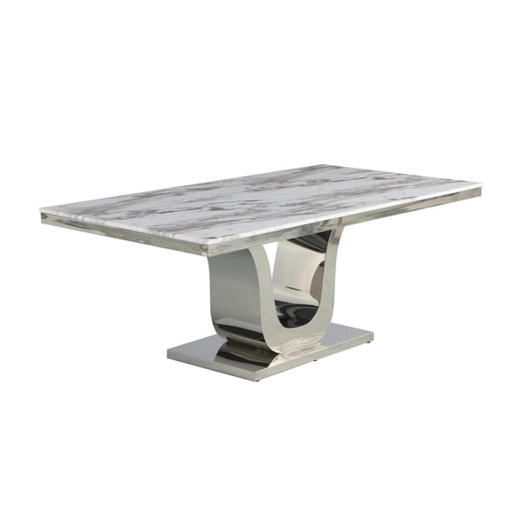 78" x 40" White Marble Dining Table with Silver Stainless Steel Base