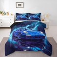 thumbnail image 1 of Erosebridal Blue Racing Car Bedding Twin Comforter Set,Abstract Lightning Down Comforter,Lightweight Reversible Bedding Sets Twin with Comforter,Extreme Sports Decor,3pcs, 1 of 8