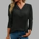 thumbnail image 3 of MHFRRA Camiseta de Manga Larga con Cuello En V para Mujer, Blusa Informal de Vacaciones con Botones, Blusa Básica de Color Puro para Primavera y Otoño Negro, 3 of 5