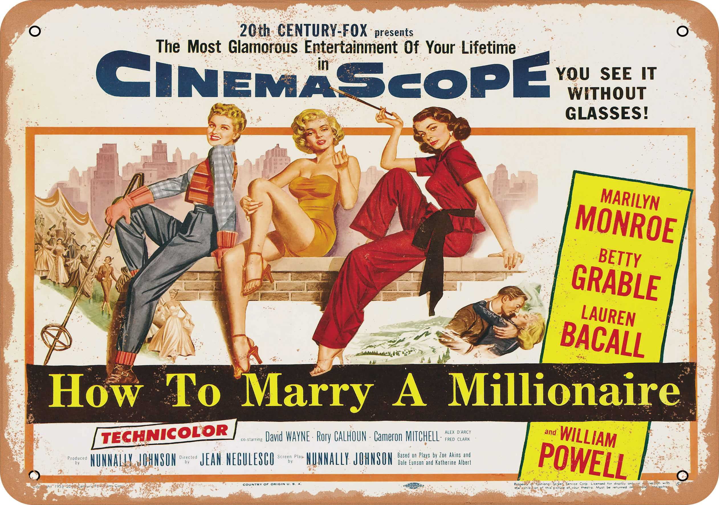 QUALITY VINTAGE STYLE METAL WALL PLAQUE MOVIE SIGN *HOW TO MARRY A MILLIONAIRE* 