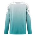 thumbnail image 4 of Women's O-Neck Lace Patchwork Tops Plus Size Long Sleeve Pullover Classic-Fit Hollow Out Gradient T-Shirts, 4 of 5