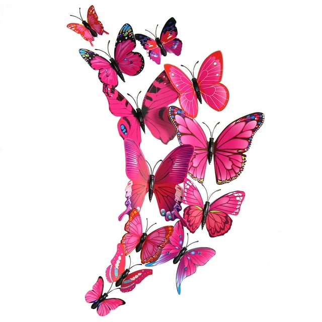 Yuarrent 12 Uds. Adhesivo de pared de mariposa 3D en la pared decoración del hogar mariposas para niños habitación de bebé dormitorio techo Decoración del hogar Rosa roja