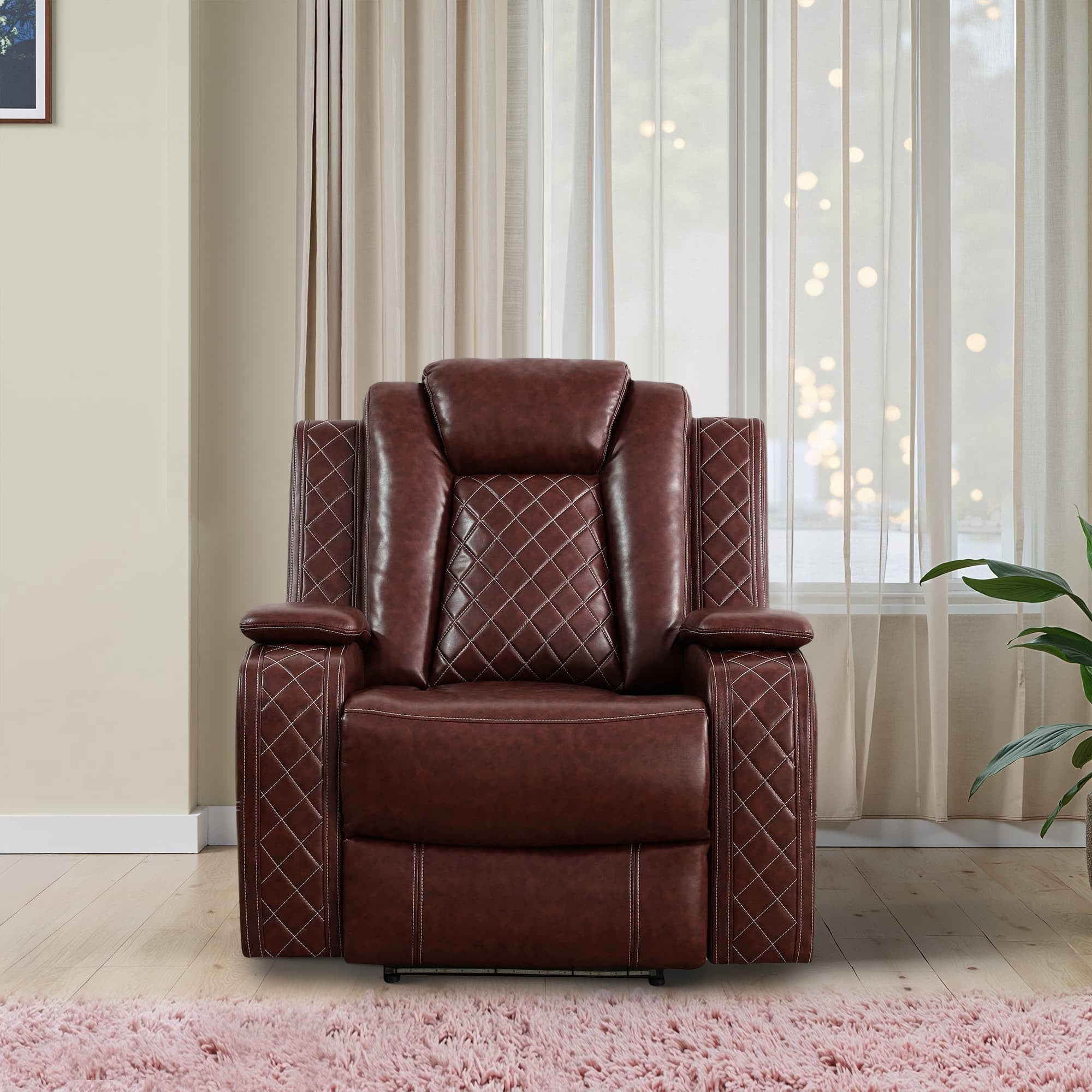 MAYEERTY Power Recliner Chair, Electric Leather Reclining Chair with USB Charging, Storage Armrest & Adjustable Backrest for Small Spaces, Brown