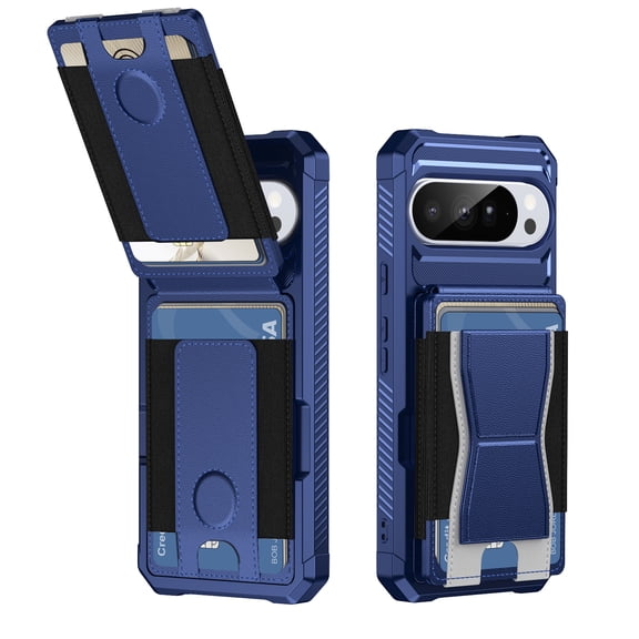 Case for Google Pixel 7 Flip Back Card Slots with Elastic Side, Kickstand Hybrid Shockproof Protective Ultra Slim Anti-Scratch Drop Protection Phone Case for Google Pixel 7, Darkblue
