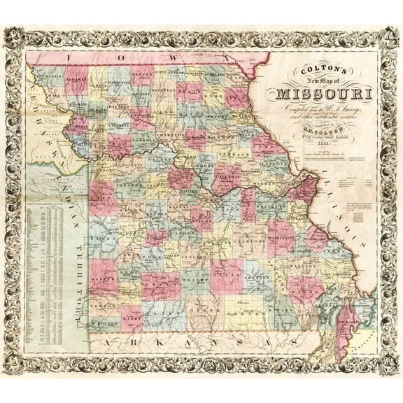 Historic State Map - Missouri - Colton 1851 - Vintage Wall Art