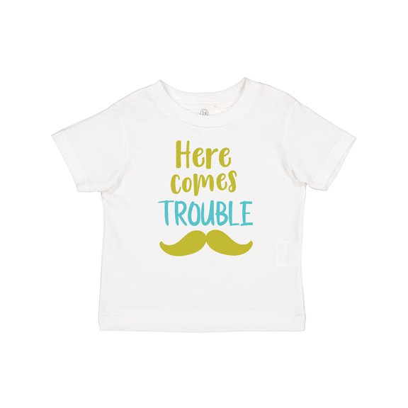 Inktastic Here Comes Trouble, Mustache - Blue Green Boys or Girls Baby T-Shirt