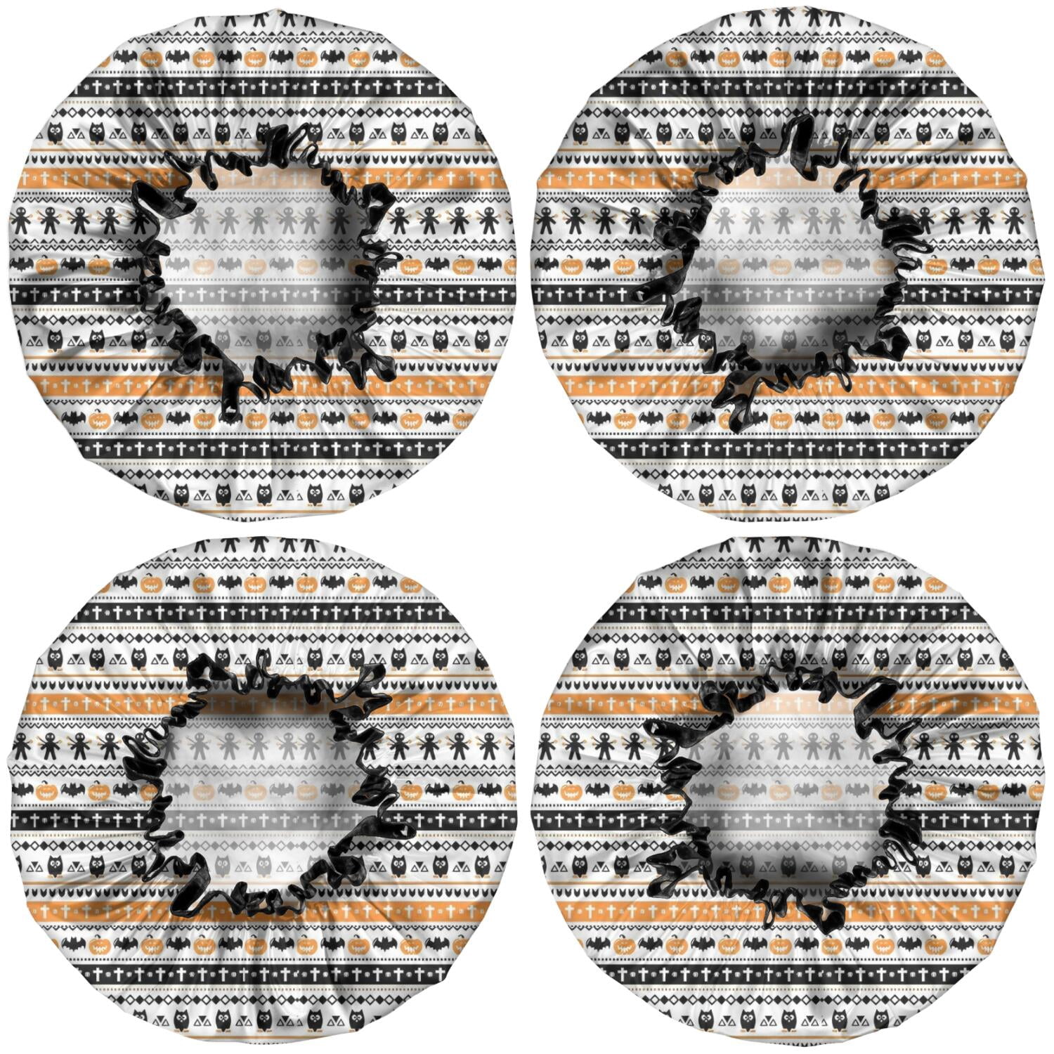 Shower Caps,Orange and Black Christmas Pattern Waterproof Shower Cap for Women 4 Pieces,Double Reusable Hair Cover for Shower PEVA Elastic Stretch Hem