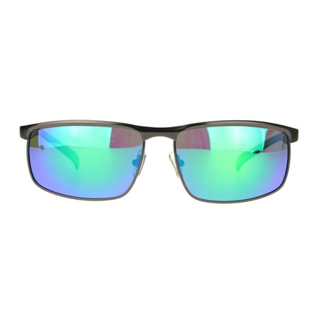 - Polarized Mens Metal Rim Flat Top Narrow Sport 90s Sunglasses Gunmetal Teal Mirror