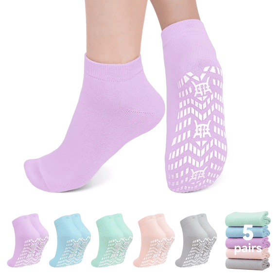 Womens Grip Socks, LOFIR 5 Pairs Breathable Non Slip Ankle Grippy Socks with Gripper for Pregnant Elderly Seniors Women Hospital Recovery and Home Use