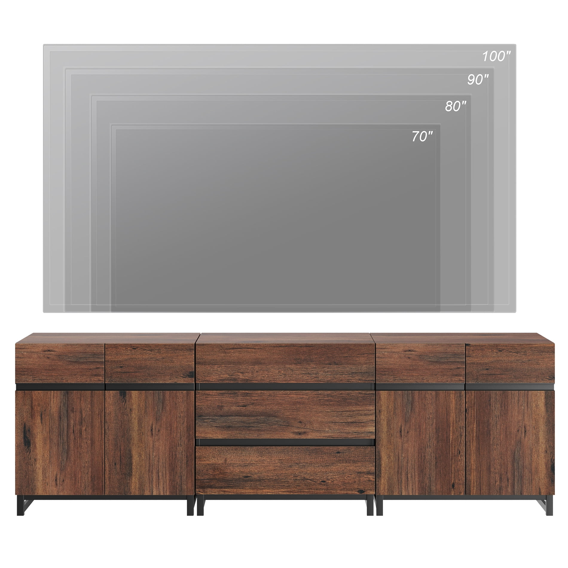 WAMPAT Modern TV Stand for TVs up to 100 inch, 3 in 1 TV Console with Adjustable Shelves and 3 Drawers, Media Console for Living Room, Bedroom, Brown