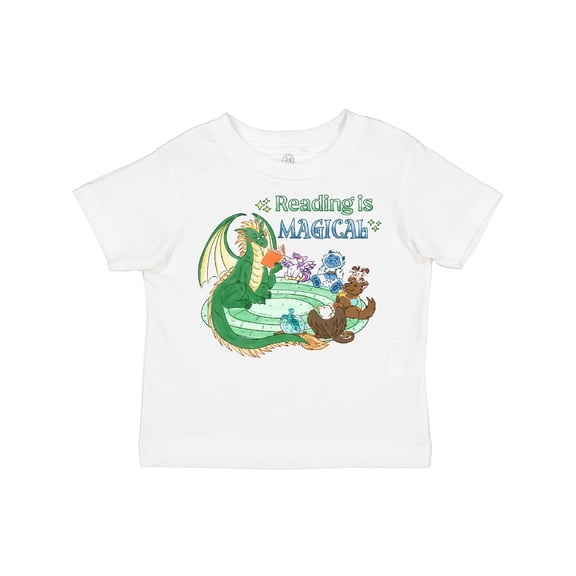 Inktastic Reading is Magical Dragon Green Dragon with Book Boys or Girls Toddler T-Shirt