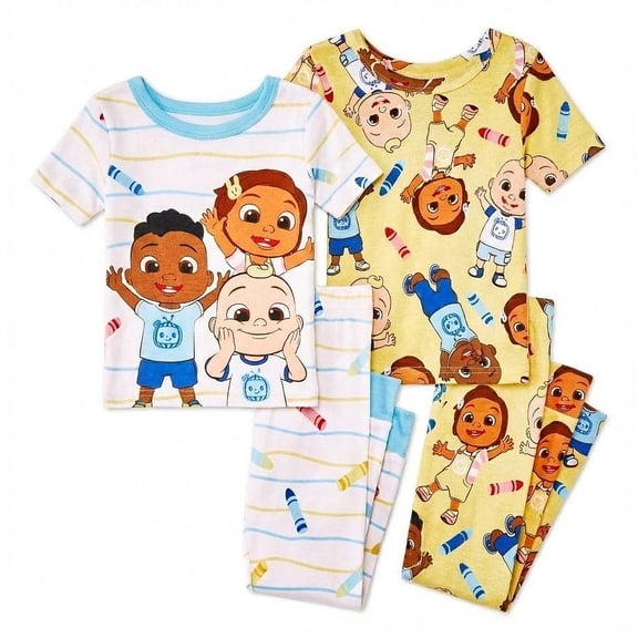 Cocomelon JJ, Cody and Nina Boy's 4-Piece Cotton Character Pajama Set, Size 4T
