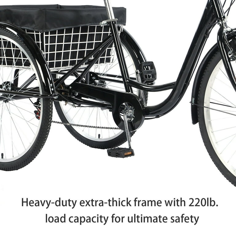 JSTUOKE 24 Adult Tricycle 7 Speed Adjustable Seat Bell Large Basket Black Walmart