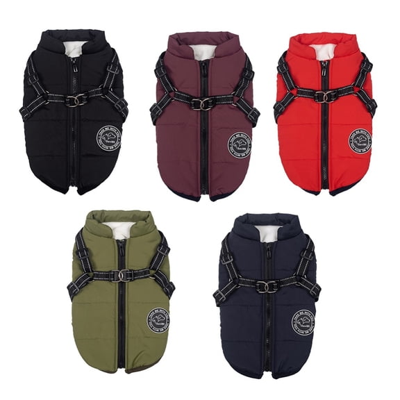 Pet Autumn Winter Skiing Costume 2 In 1 Sleeveless Cotton Padded Vest With Durable Chest Strap Harness
