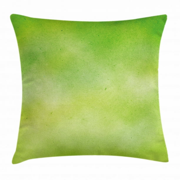 Lime Green Throw Pillow Cushion Cover, Blurry Faded Tones with Pastel Effects Watercolor Style