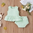thumbnail image 2 of LMTODLFG Baby Girl Clothes Baby Girls Sleeveless Ruffle Solid Tops+Shorts Outfits Clothes Baby Girls' Clothing Green 0-3 Months, 2 of 9